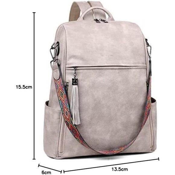 Women's Dark Gray Retro Style Backpack Designer 15.6 inch PU Leather Laptop Bag - Picture 10 of 10